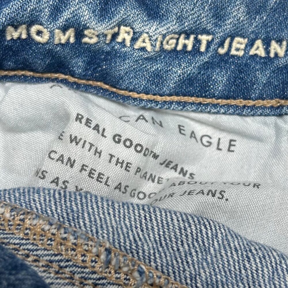American Eagle Outfitters Women's Straight Leg Patchwork Distressed Blue Jeans - Picture 4 of 6